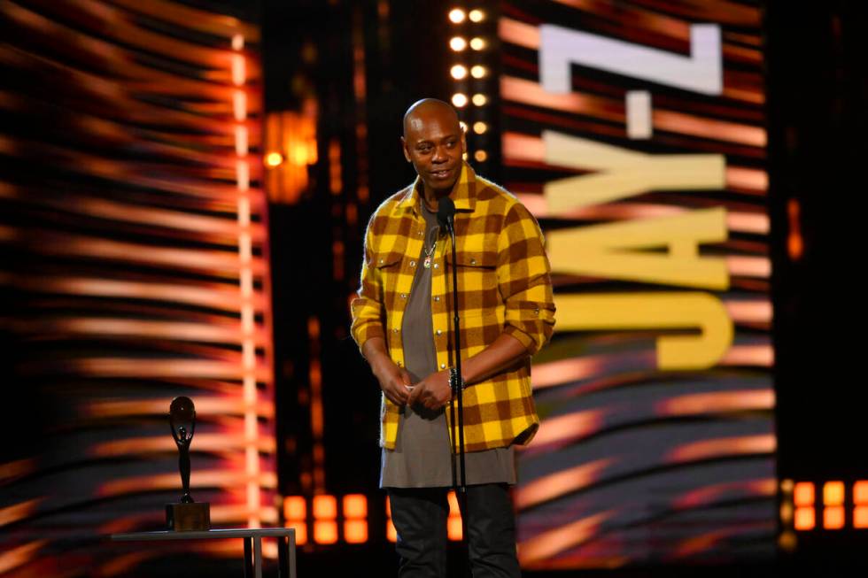 FILE - Dave Chappelle, presenter for JAY-Z, speaks during the Rock & Roll Hall of Fame inductio ...