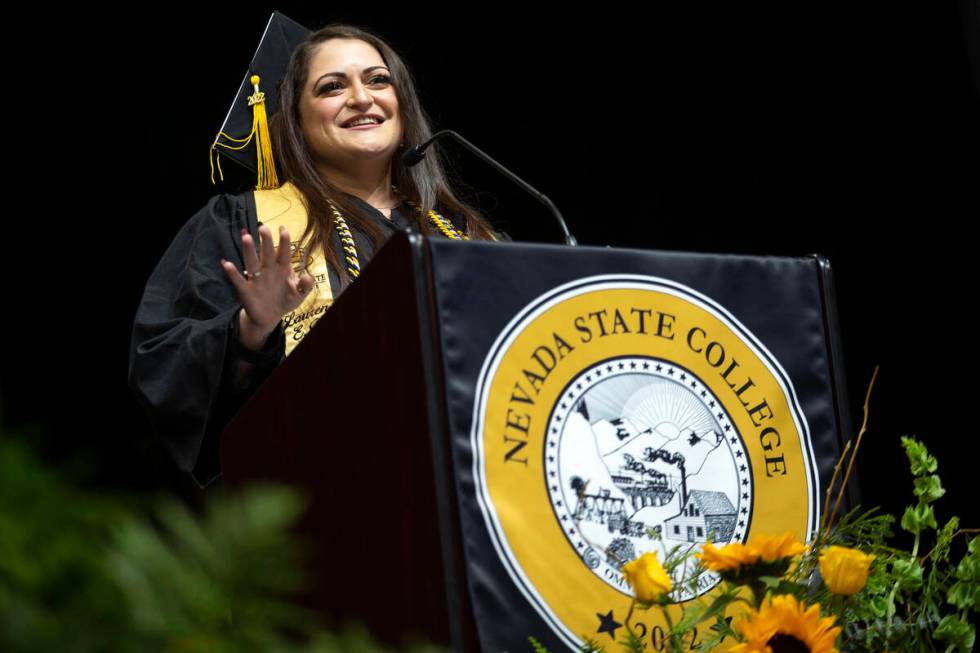 Lauren Porter, student body president, speaks during commencement for Nevada State College at D ...
