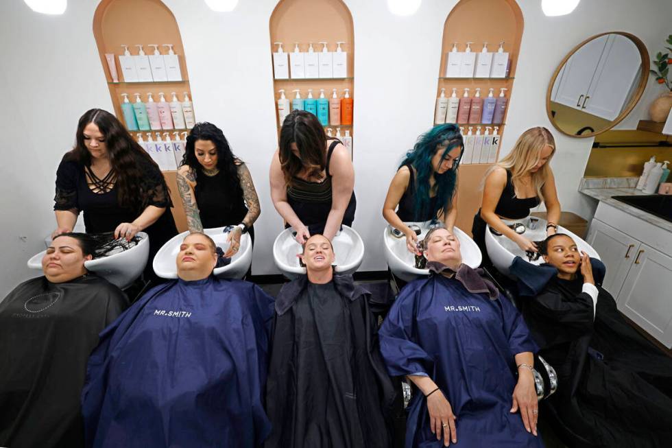 Survivors of abuse receive hair services at Capelli Salon, Sunday, May 8, 2022, in Las Vegas. I ...