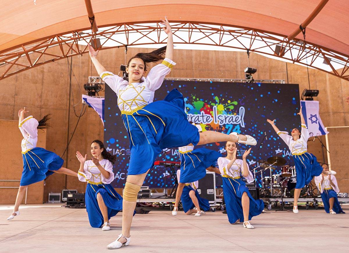 A dance group from Ashkelon, Israel, perform during a celebration of Israel’s independence on ...