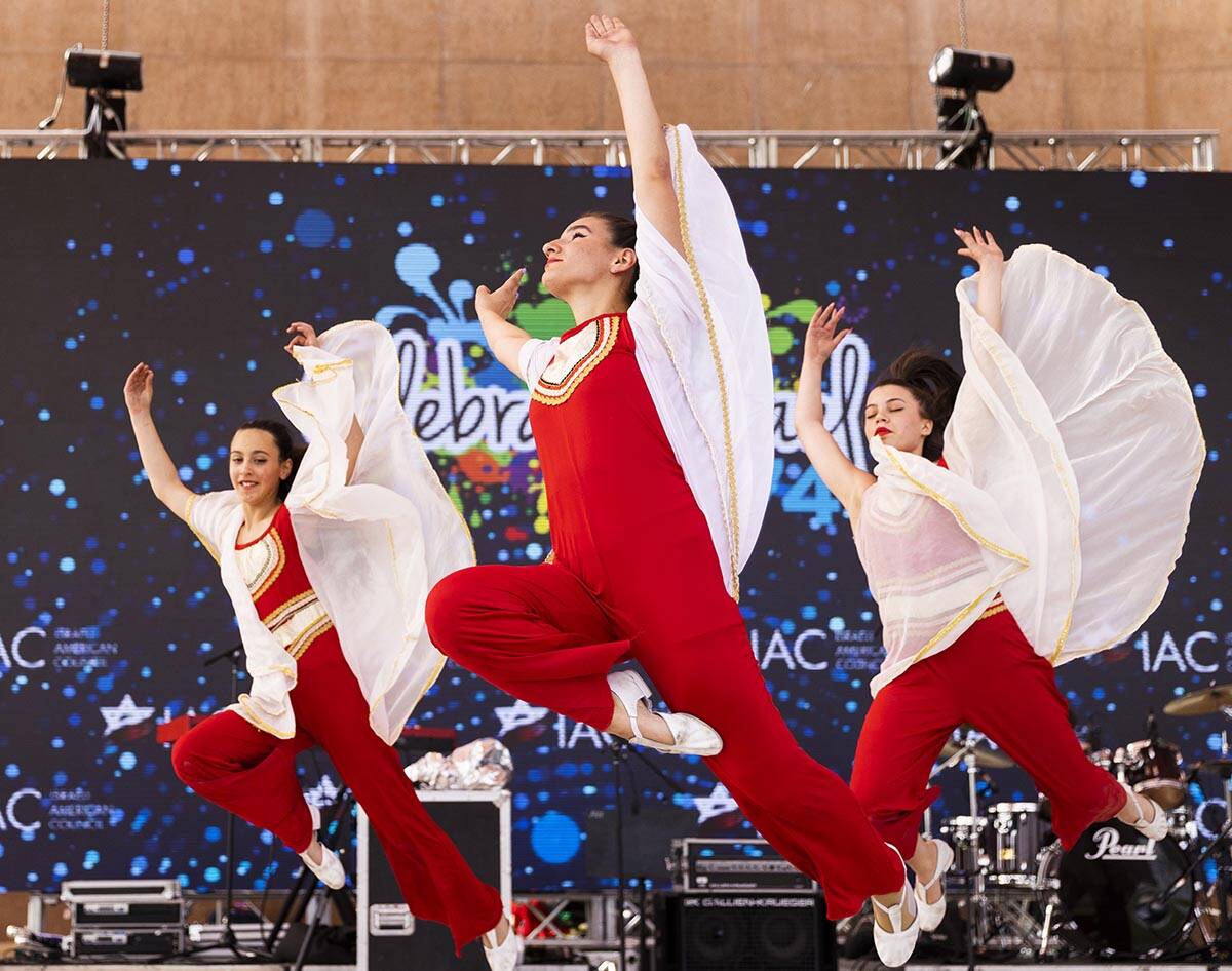 A dance group from Ashkelon, Israel, perform during a celebration of Israel’s independen ...
