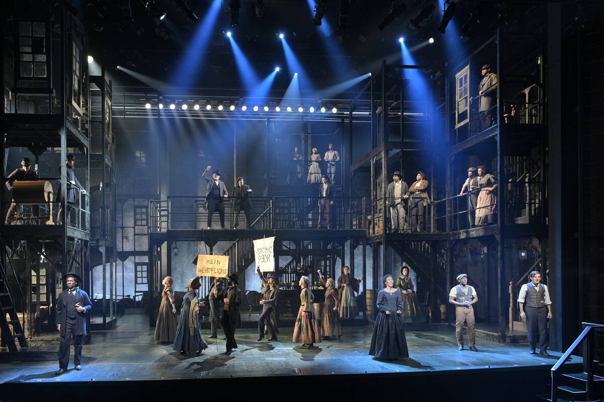 This image released by The Press Room shows the cast during a performance of "Paradise Squ ...