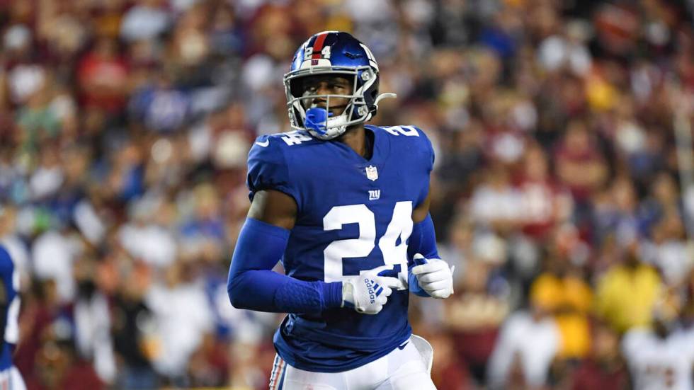 New York Giants cornerback James Bradberry (24) looks on between plays during the second half o ...