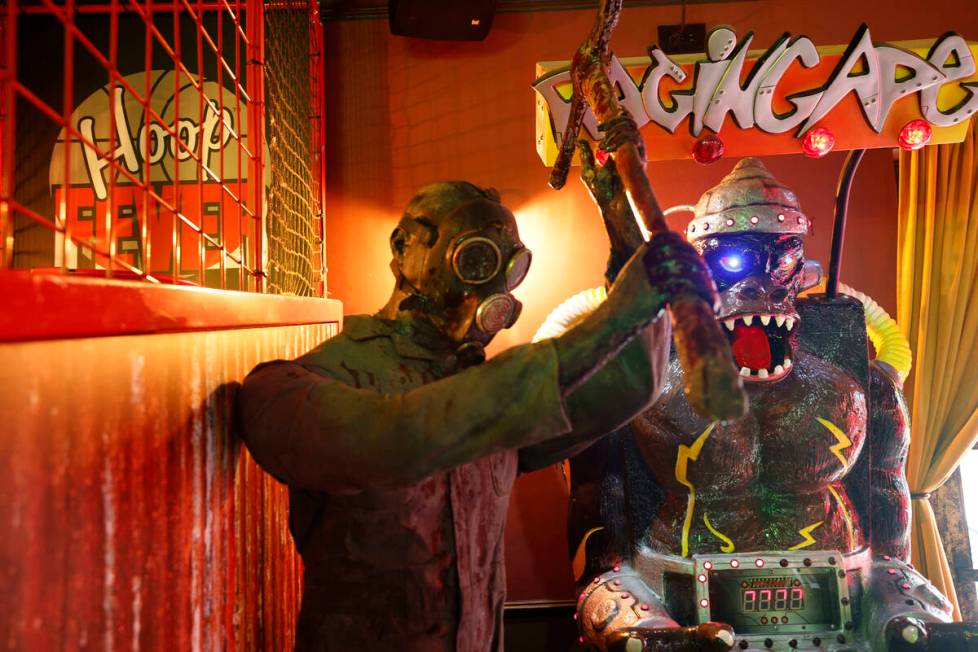 Horror decors are seen at Sliced Pizza, Sunday, May 8, 2022, in Las Vegas. (Chitose Suzuki / La ...