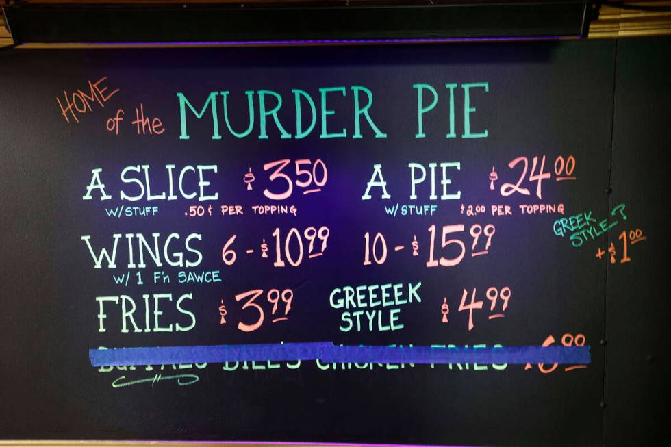 A menu is seen at Sliced Pizza, Sunday, May 8, 2022, in Las Vegas. (Chitose Suzuki / Las Vegas ...