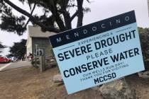 Signs alert visitors to the severe drought in Mendocino, Calif., on Wednesday, Aug. 4, 2021. (A ...