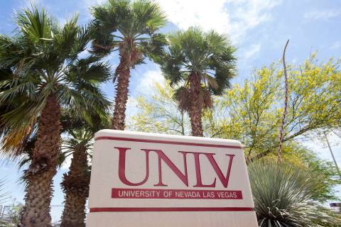 A UNLV sign at the intersection of Harmon Avenue and Swenson Street in Las Vegas. (Las Vegas Re ...
