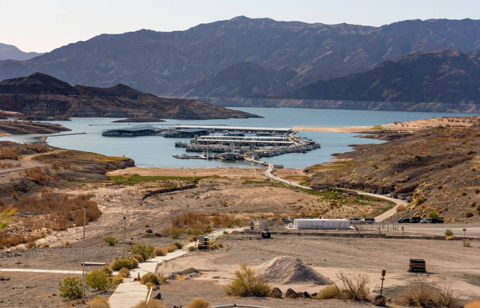 The waterline continues to recede in Callville Bay along the shoreline of Lake Mead at the Lake ...