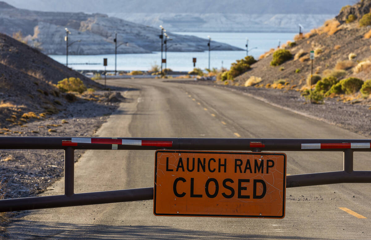 The road and launch ramp remain closed in Callville Bay along the shoreline of Lake Mead at the ...