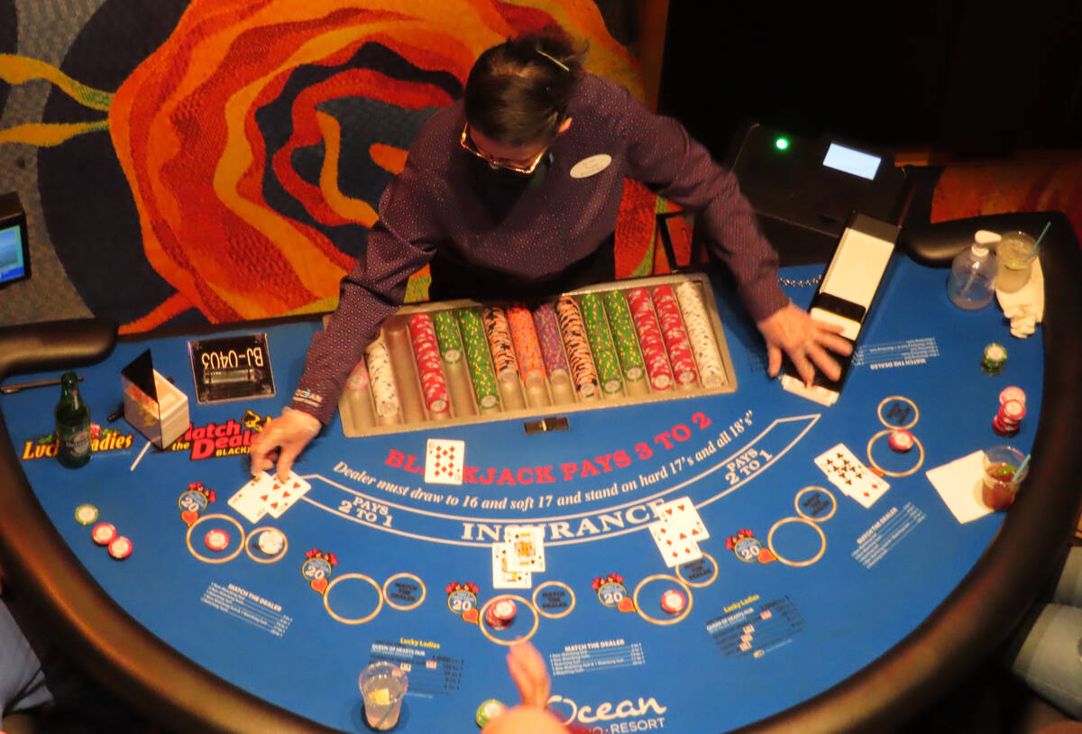 A dealer conducts a game of blackjack at the Ocean Casino Resort in Atlantic City, N.J., Feb. 1 ...