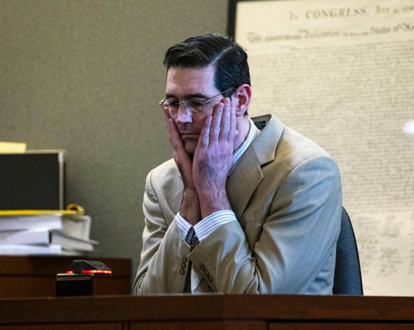 Andrew Cote, who shot and killed his next-door neighbor and her friend, pauses as he testifies ...