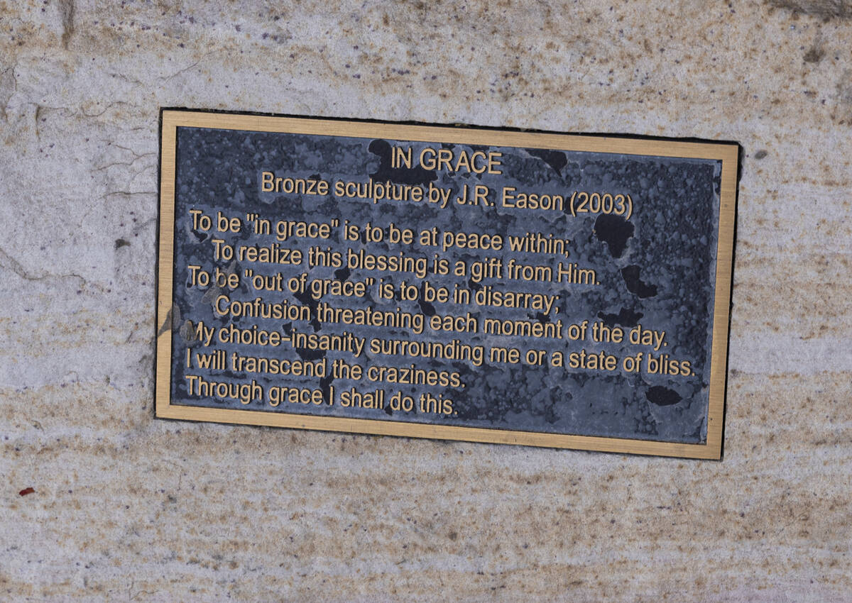 A plaque for the statue “In Grace” which had been stolen from the Girl Scouts of ...