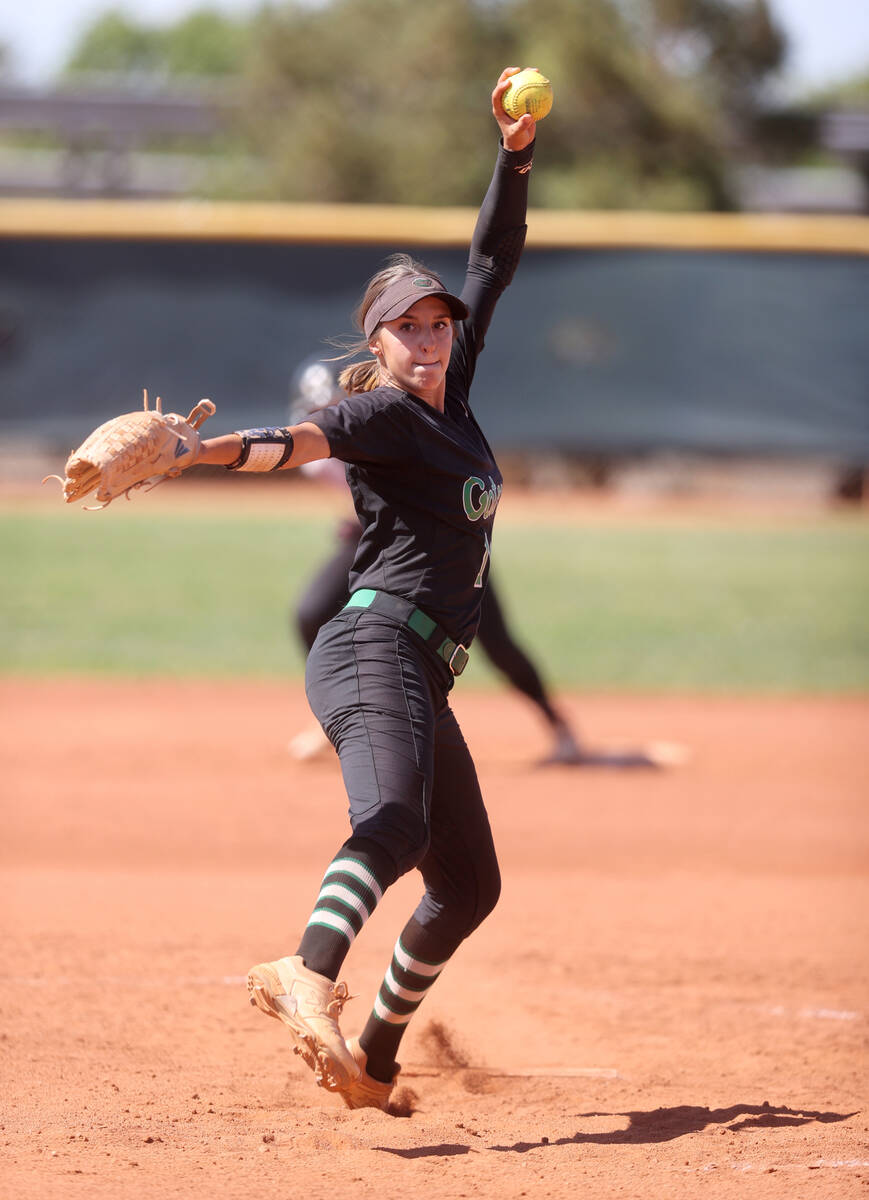 Green Valley pitcher Avari Morris (11) throws against Faith Lutheran in the fifth inning in the ...