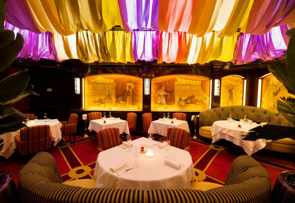 The tented dining room of Le Cirque on Wednesday, Oct. 27, 2021, at Bellagio, in Las Vegas. (Be ...