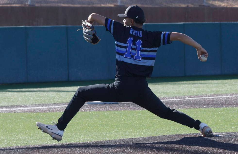 Basic pitcher Aaron Rubio delivers during the seventh inning of a baseball game against Bishop ...