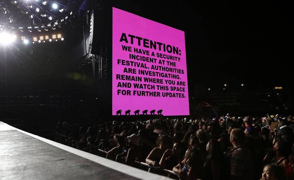A security update is displayed during the Lovers & Friends music festival on Saturday, May ...