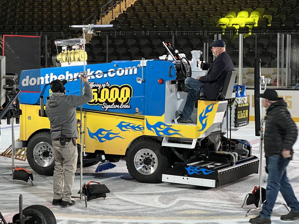 "Pawn Stars" co-star Rick Harrison is shown riding the Zamboni for The Dollar Loan Center's new ...