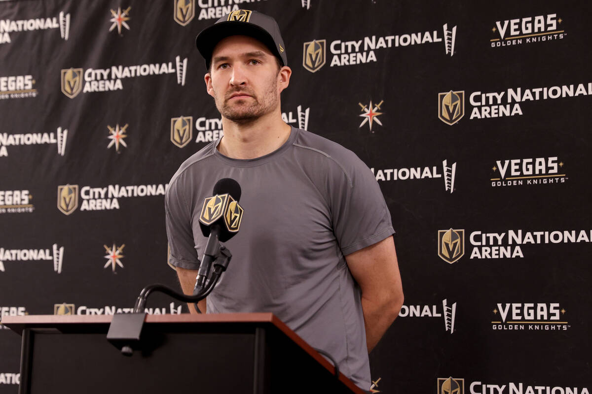 Vegas Golden Knights right winger Mark Stone talks about the 2021-22 season during a news confe ...