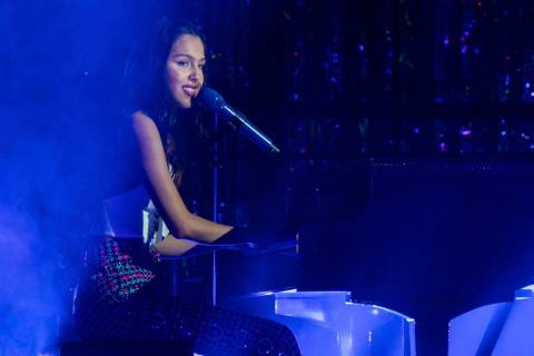 Olivia Rodrigo performs during the Sour Tour at the Coca-Cola Roxy on Monday, May 9, 2022, in A ...
