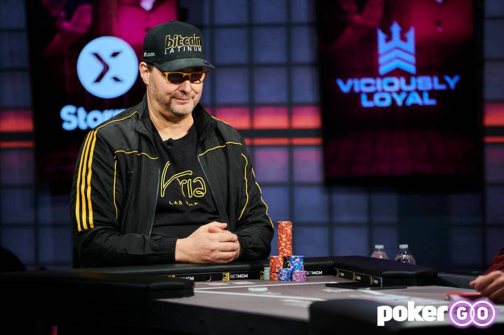 Phil Hellmuth plays on "High Stakes Duel III" on Tuesday at the PokerGO studio in Las Vegas. He ...