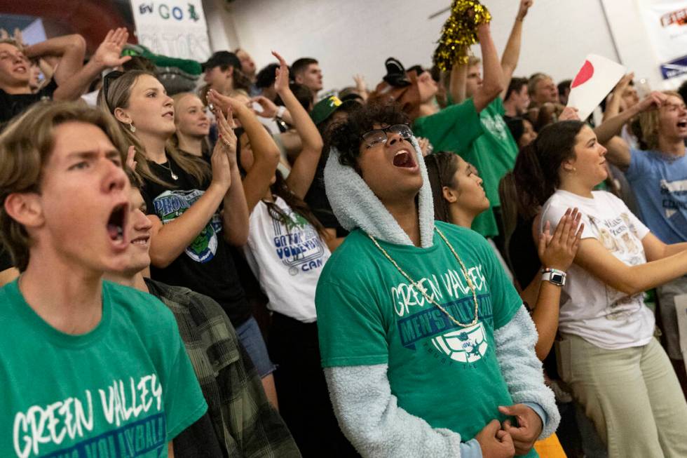 Green Valley fans cheer for their team during the Class 5A boys volleyball state championship m ...