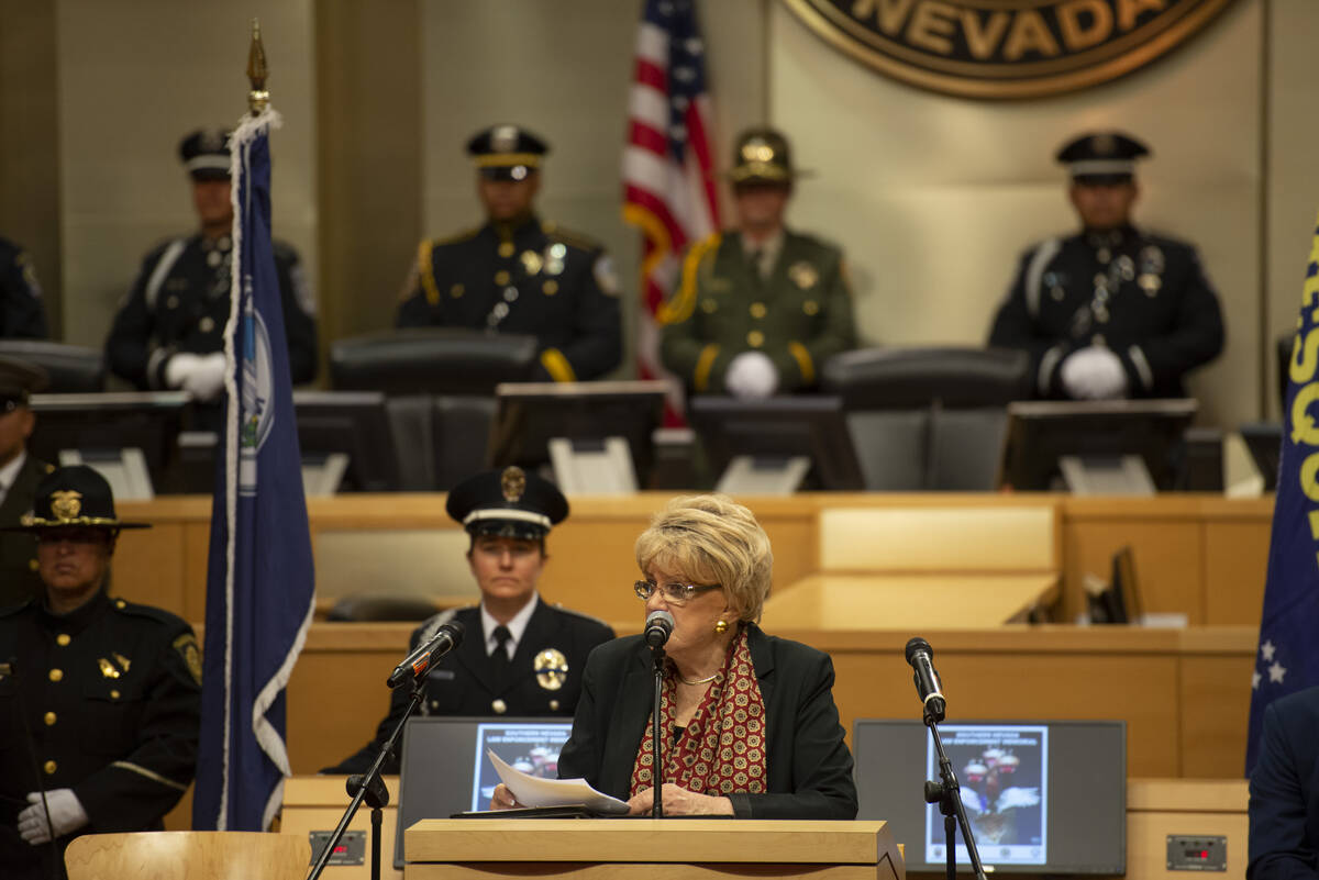 Las Vegas Mayor Carolyn Goodman delivers her remarks at the Southern Nevada Law Enforcement Mem ...