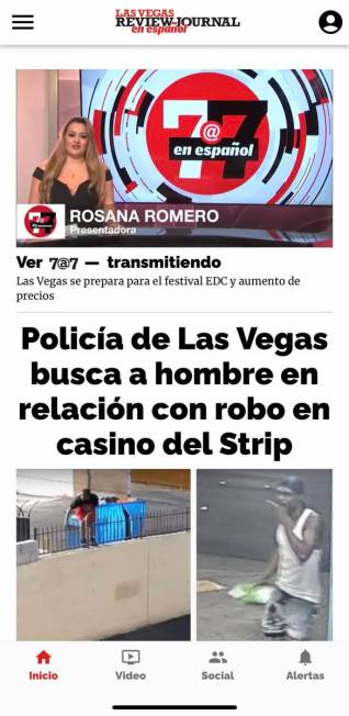 The Las Vegas Review-Journal Español app pictured on Thursday, May 19, 2022.