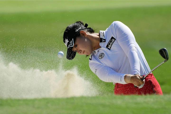 In this April 25, 2019, file photo, Youngin Chun, of South Korea, hits out of a bunker on the f ...