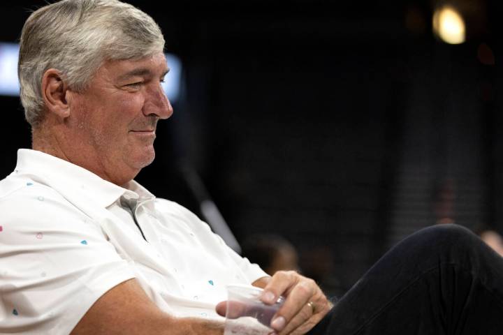 Former Las Vegas Aces head coach Bill Laimbeer attends a WNBA basketball game between the Las V ...
