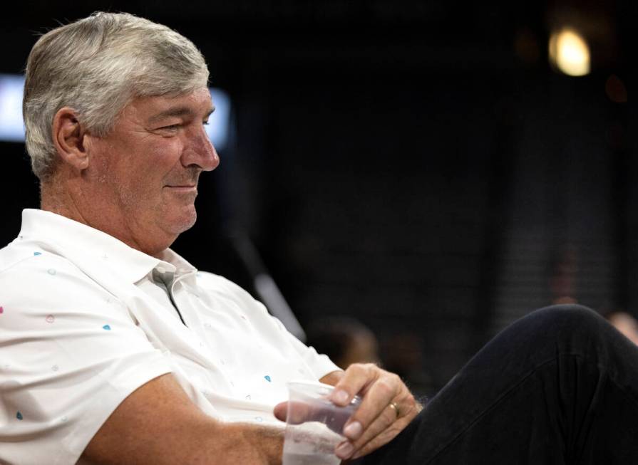 Former Las Vegas Aces head coach Bill Laimbeer attends a WNBA basketball game between the Las V ...