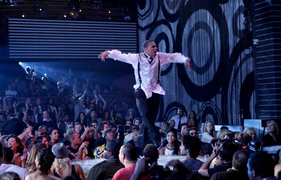 Chris Brown performs at the MTV Video Music Awards at the Palms Hotel and Casino on Sunday, Sep ...