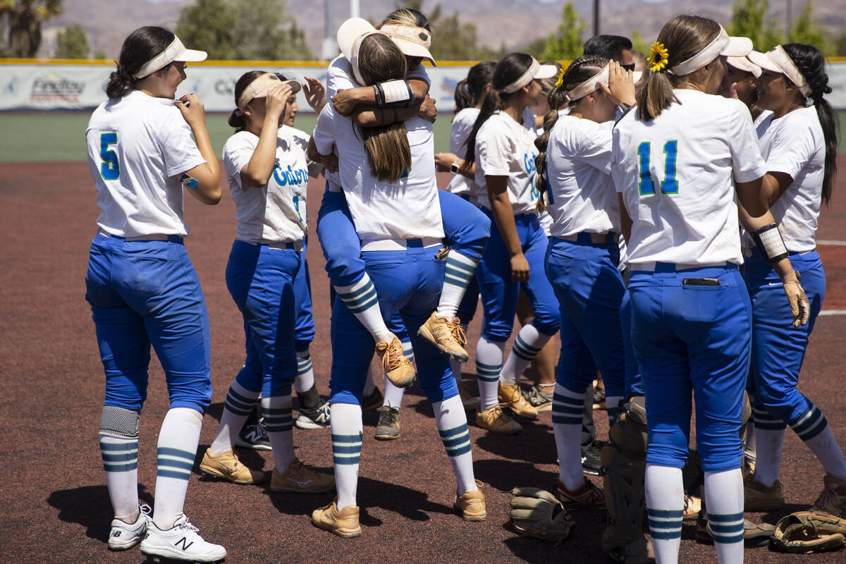 Green Valley celebrate their win in the Class 5A state softball tournament final against Dougla ...