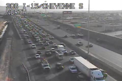 Heavy traffic is seen on southbound I-15 between Cheyenne and Carey avenues on Monday, May 23 a ...