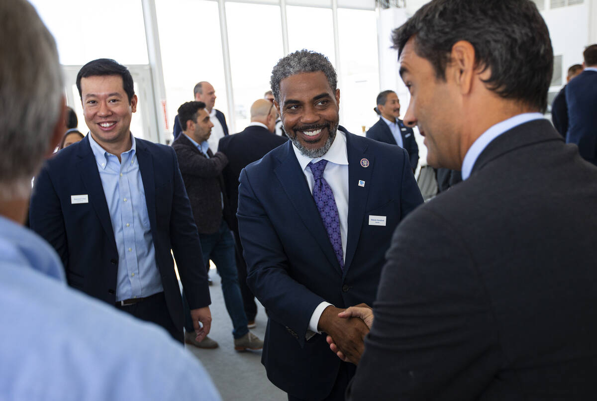 U.S. Rep. Steven Horsford, D-Nev., arrives for the opening ceremony of the Air Liquide liquid h ...