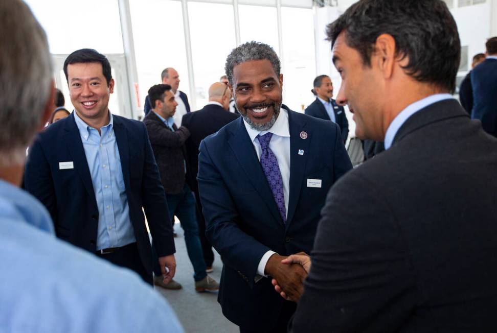 U.S. Rep. Steven Horsford, D-Nev., arrives for the opening ceremony of the Air Liquide liquid h ...