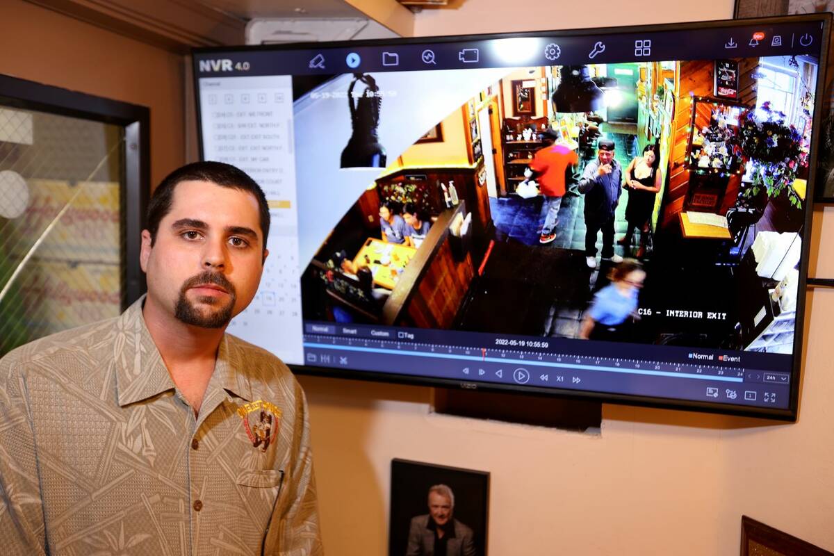 The Omelet House General Manager Nick Cosgrove with surveillance video Monday, May 23, 2022. A ...