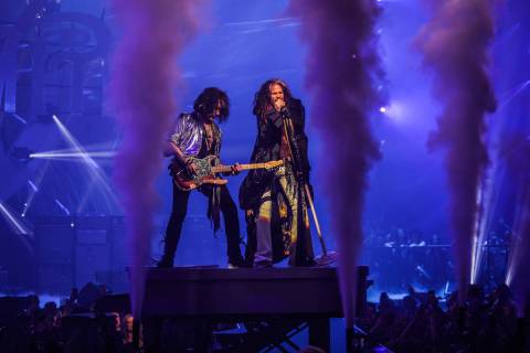 Joe Perry, left, and Steven Tyler of Aerosmith are shown on opening night of the band's "Deuces ...