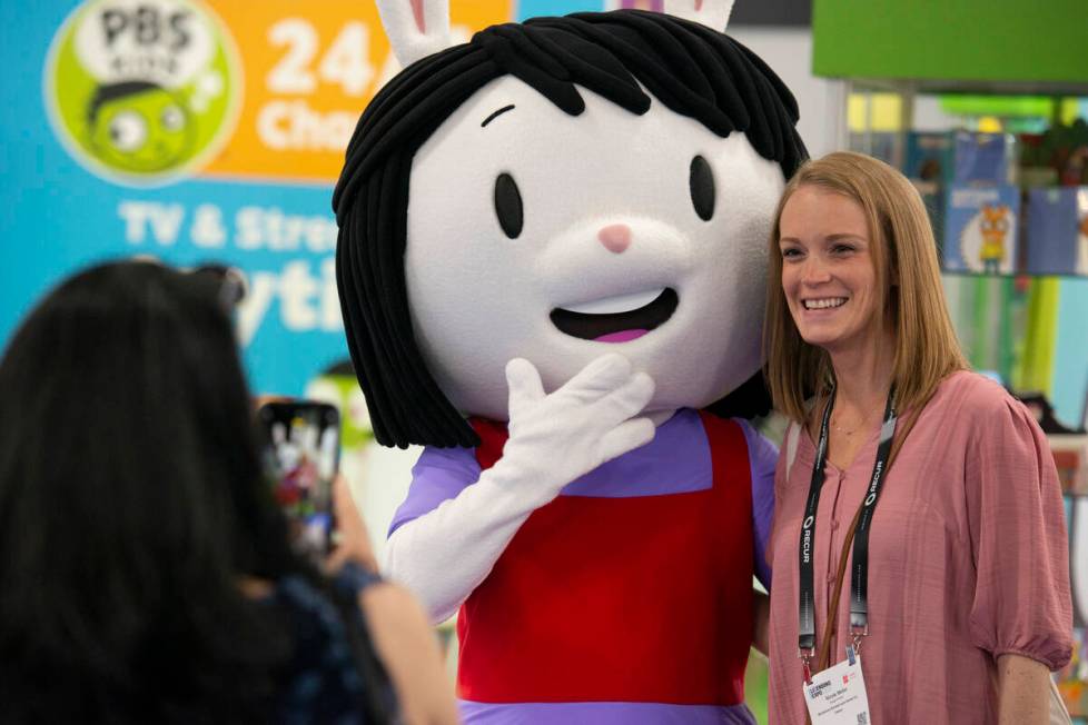 Nicole Mellor, right, of Massachusetts poses for a photo with Elinor from the PBS Kids show &qu ...