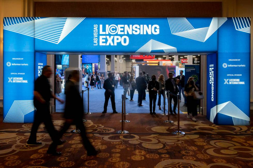 People gather in the Mandalay Bay Convention Center for the 2022 Licensing Expo on Tuesday, May ...