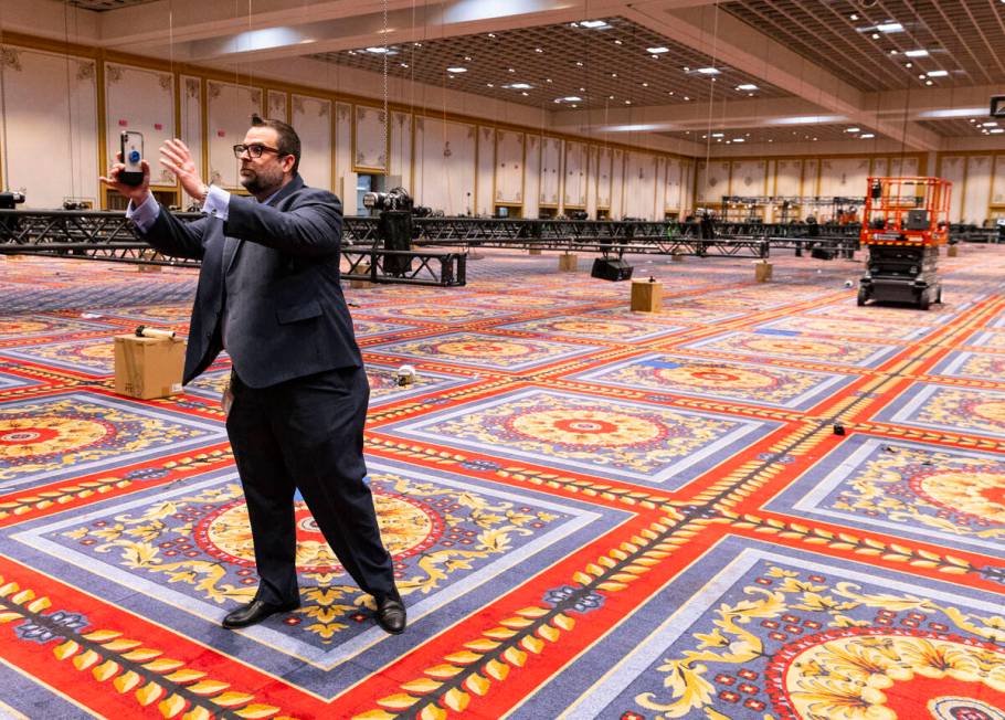 Jack Effel, vice president of WSOP, speaks as he leads a tour of poker rooms at Paris Las Vegas ...