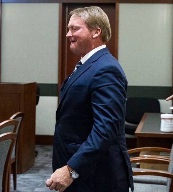 Former Raiders coach Jon Gruden appears in court at the Regional Justice Center on Wednesday, M ...