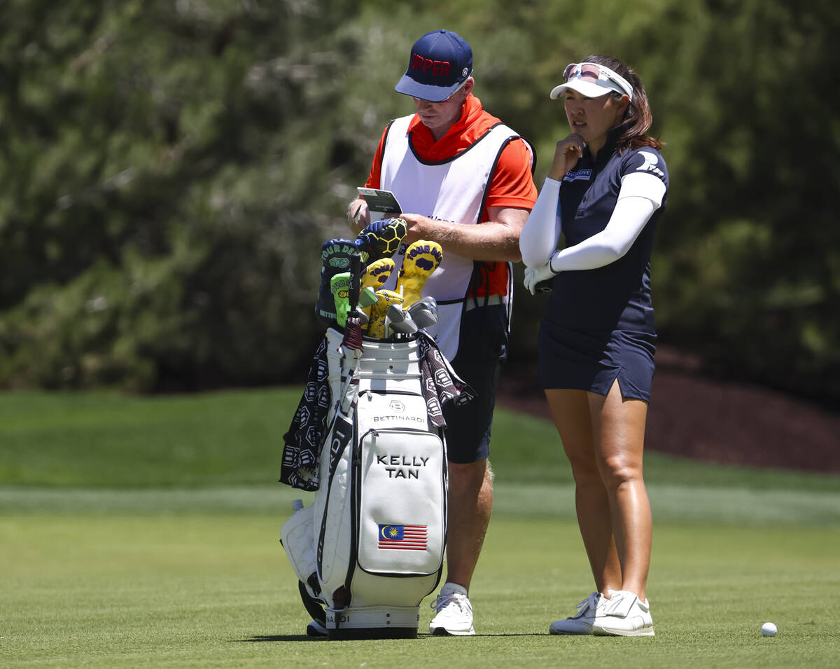 Kelly Tan looks on before a shot on the 12th hole during the first round of Bank of Hope LPGA M ...