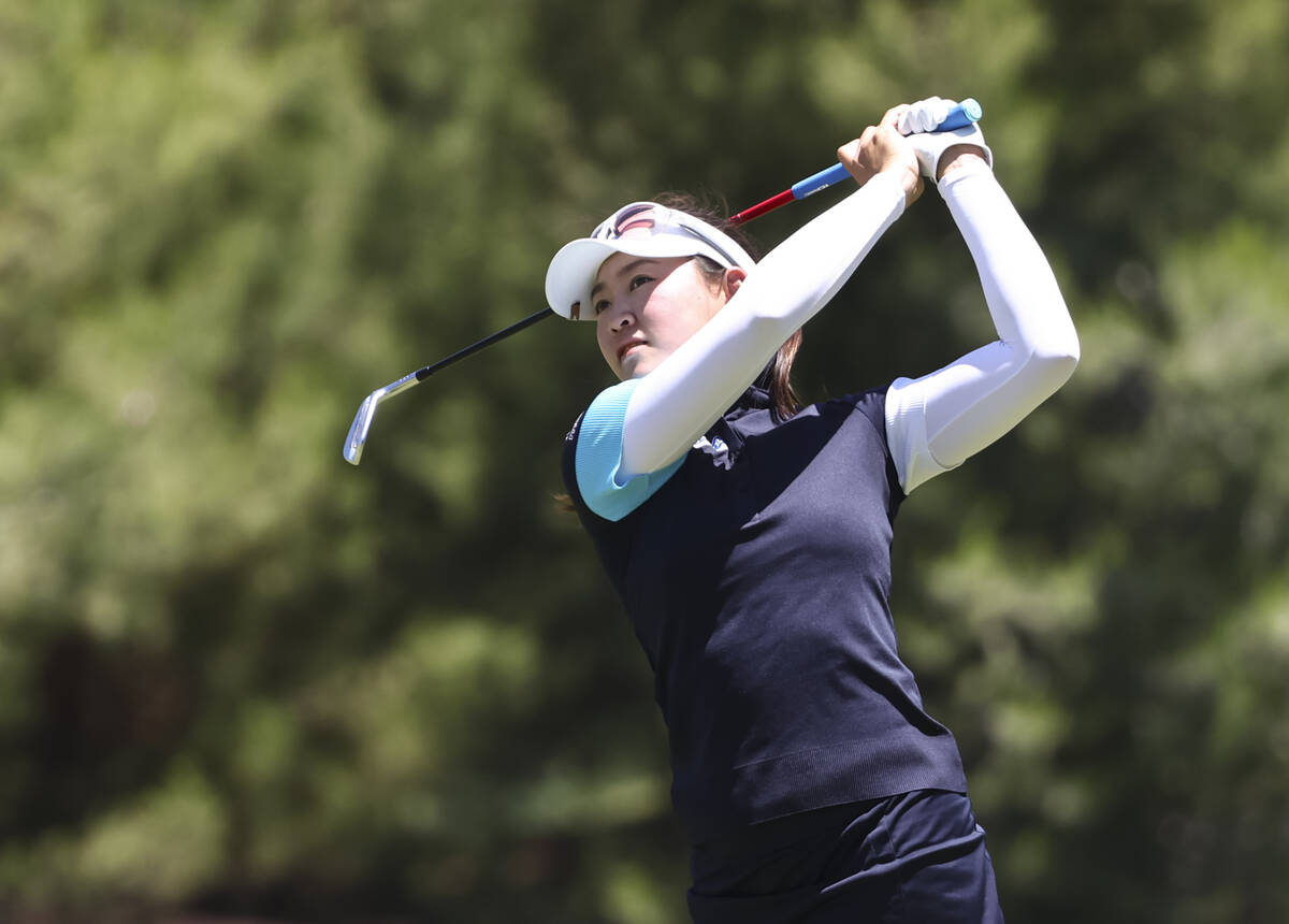 Kelly Tan hits a fairway shot on the 12th hole during the first round of Bank of Hope LPGA Matc ...