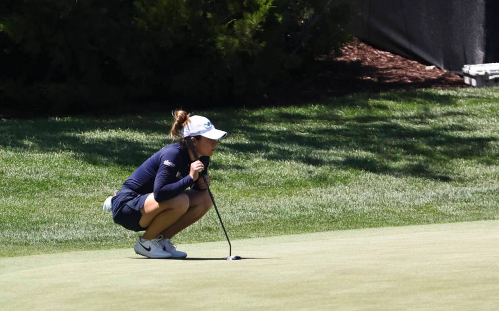 Gaby Lopez lines up her putt shot at the 13th hole during the first round of Bank of Hope LPGA ...