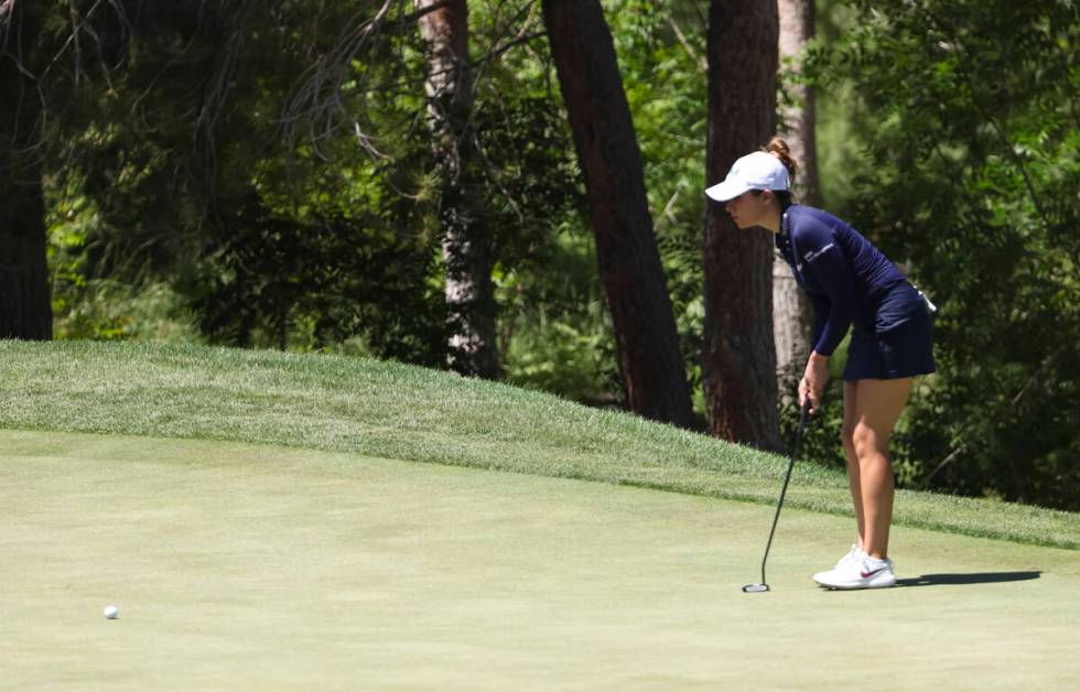 Gaby Lopez makes her putt shot at the 13th hole during the first round of Bank of Hope LPGA Mat ...