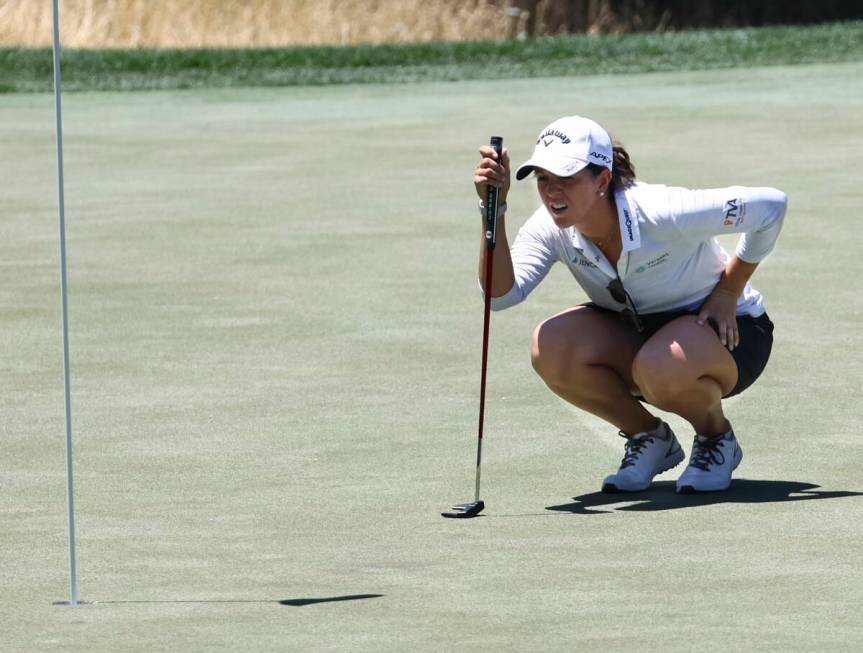 Emma Talley lines up a putt shot at the 13th hole during the first round of Bank of Hope LPGA M ...