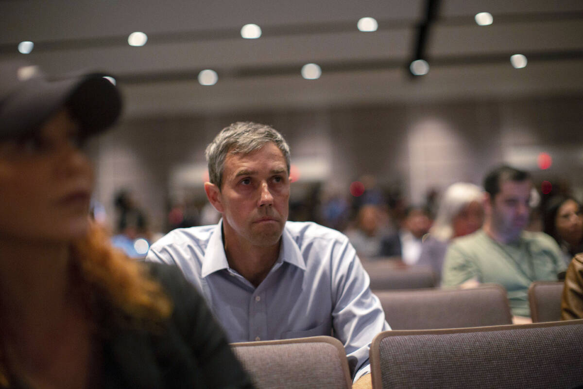 Texas Democrat gubernatorial candidate Beto O'Rourke listens before interrupting a news confere ...