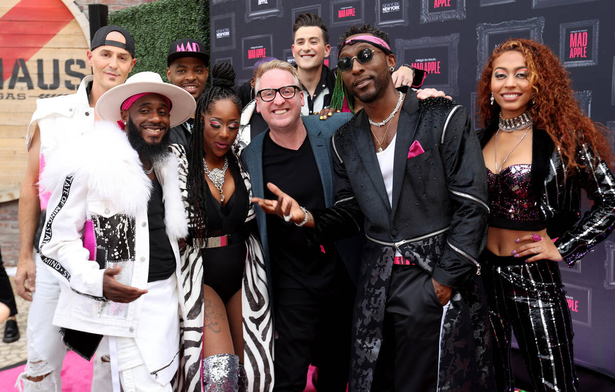 Cast and creative team members on the “pink carpet” for the premier of Cirque du Soleil’s ...