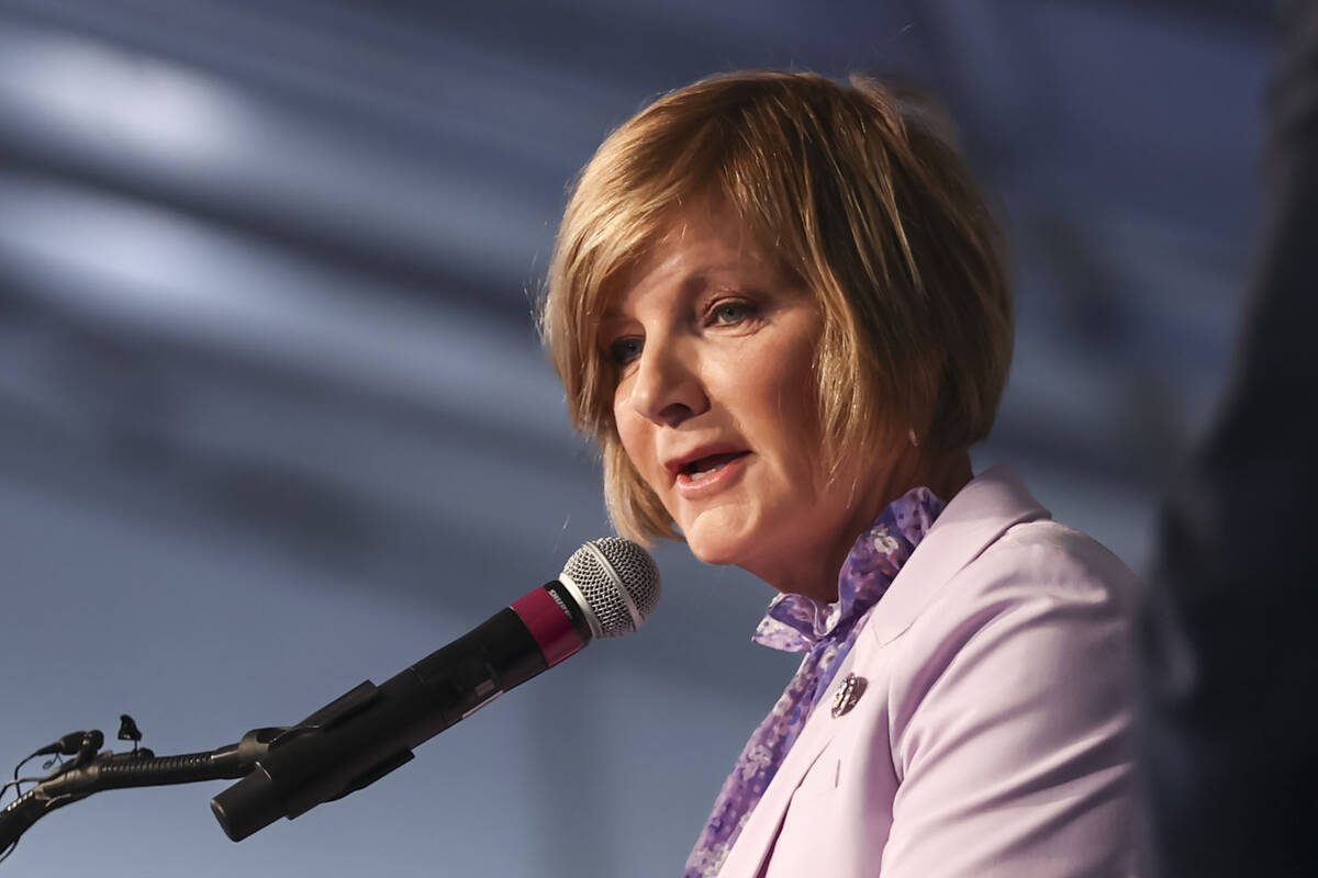 In this March 23, 2022,file photo, U.S. Rep. Susie Lee, D-Nev., speaks in Henderson. (Chase Ste ...