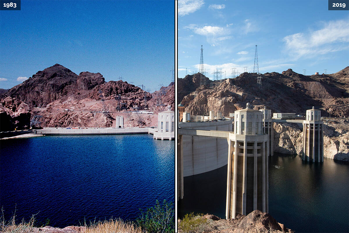 Water levels at Lake Mead can be seen in photos from 1983 and 2019. (Las Vegas Review-Journal)